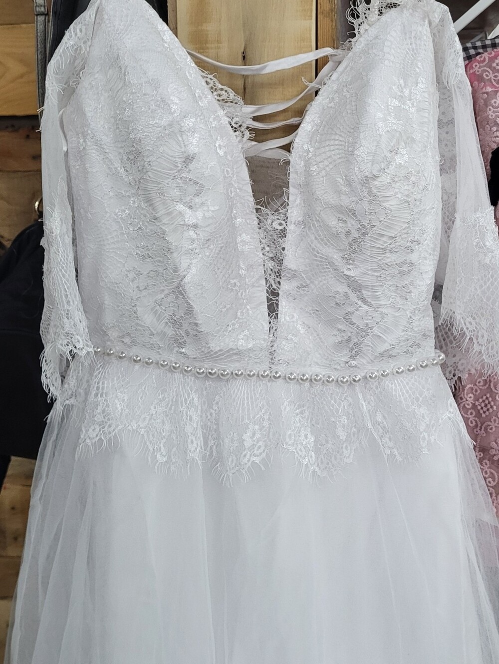 White Lace & Tulle Womens Dress - Elegant Dress Size 4
